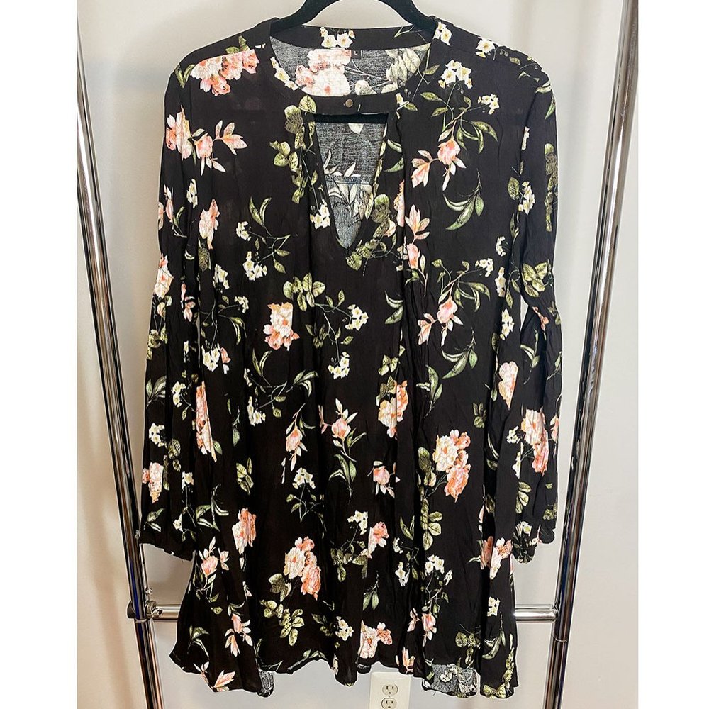 Long Sleeve Black Floral Dress